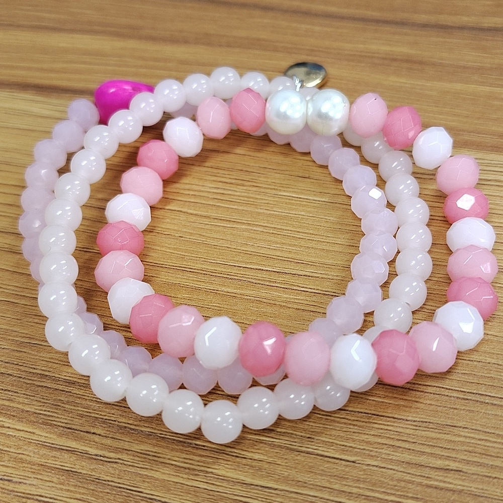 Ladies Stretchy Bracelets,  Set of Three,  Pink Ladies Stretchy Bracelets - Picture 5 of 5